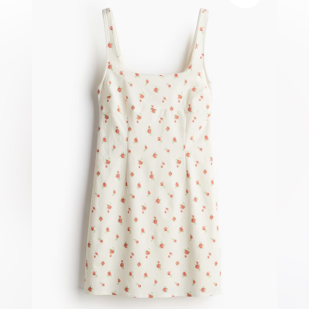 H&M Cream Mini Dress with Red Floral Pattern